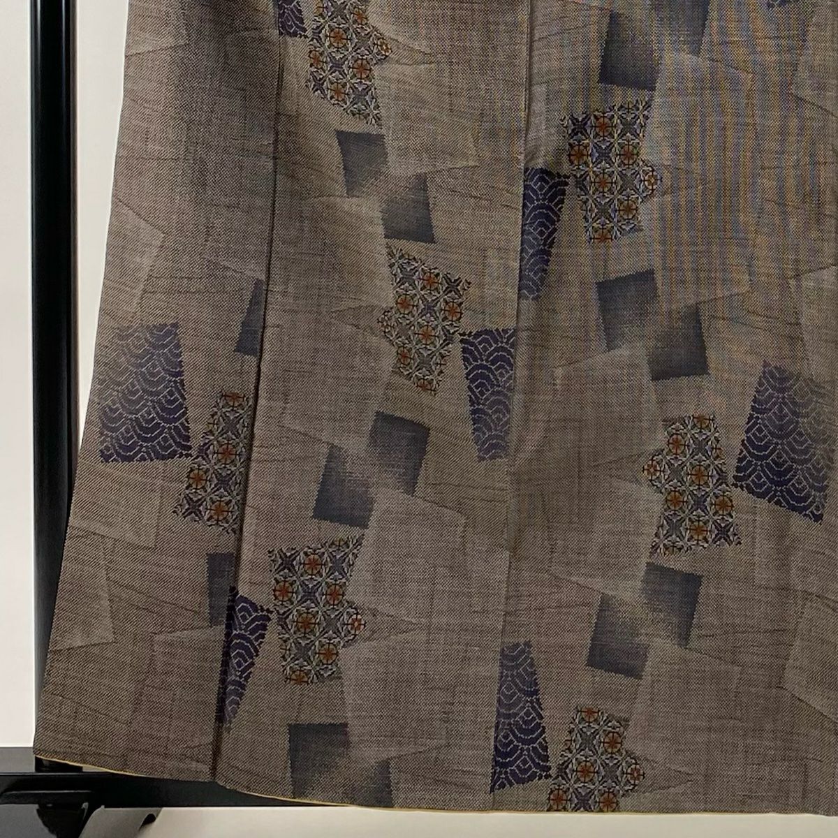 【美品】 紬織 身長160.5cm 袖長65.5cm M 雙層 大和 斜格子 青海波 焦茶 純蠶絲 秀品級