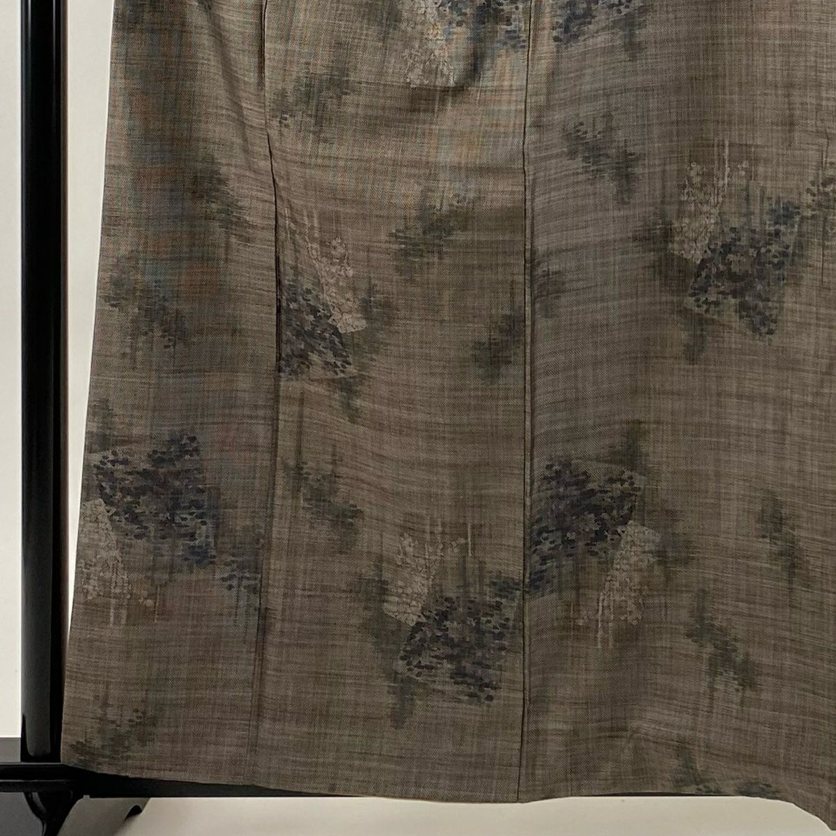【美品】 紬織 身長161.5cm 袖長65cm M 雙層 色紙 樹木 灰茶 純蠶絲 秀品級