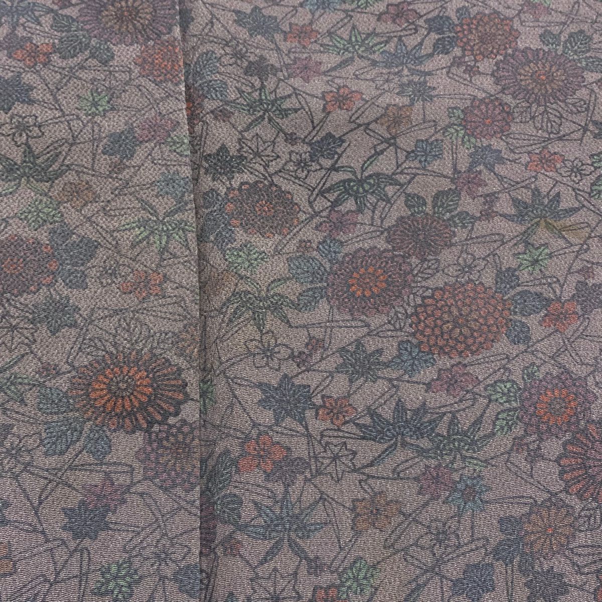 小紋 身長153cm 袖長61cm S 雙層 南部幸雄 落款あり 菊花 笹 絞紋 灰紫 純蠶絲 秀品級