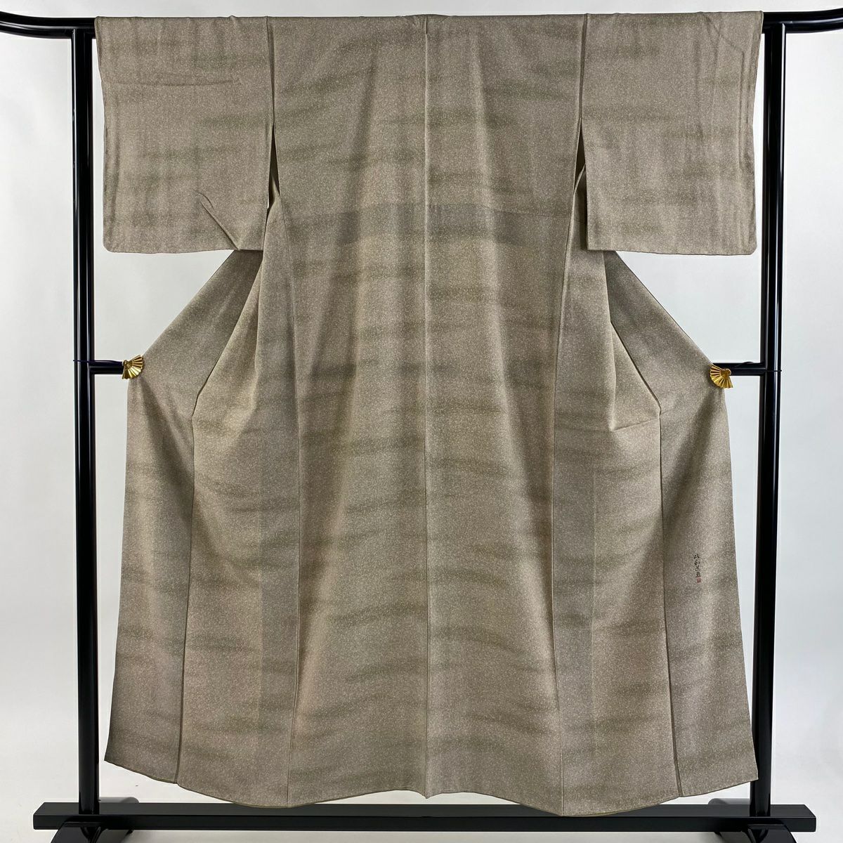 小紋 身長154cm 袖長62cm S 雙層 落款あり 幾何學圖案 霞 灰茶 純蠶絲 秀品級