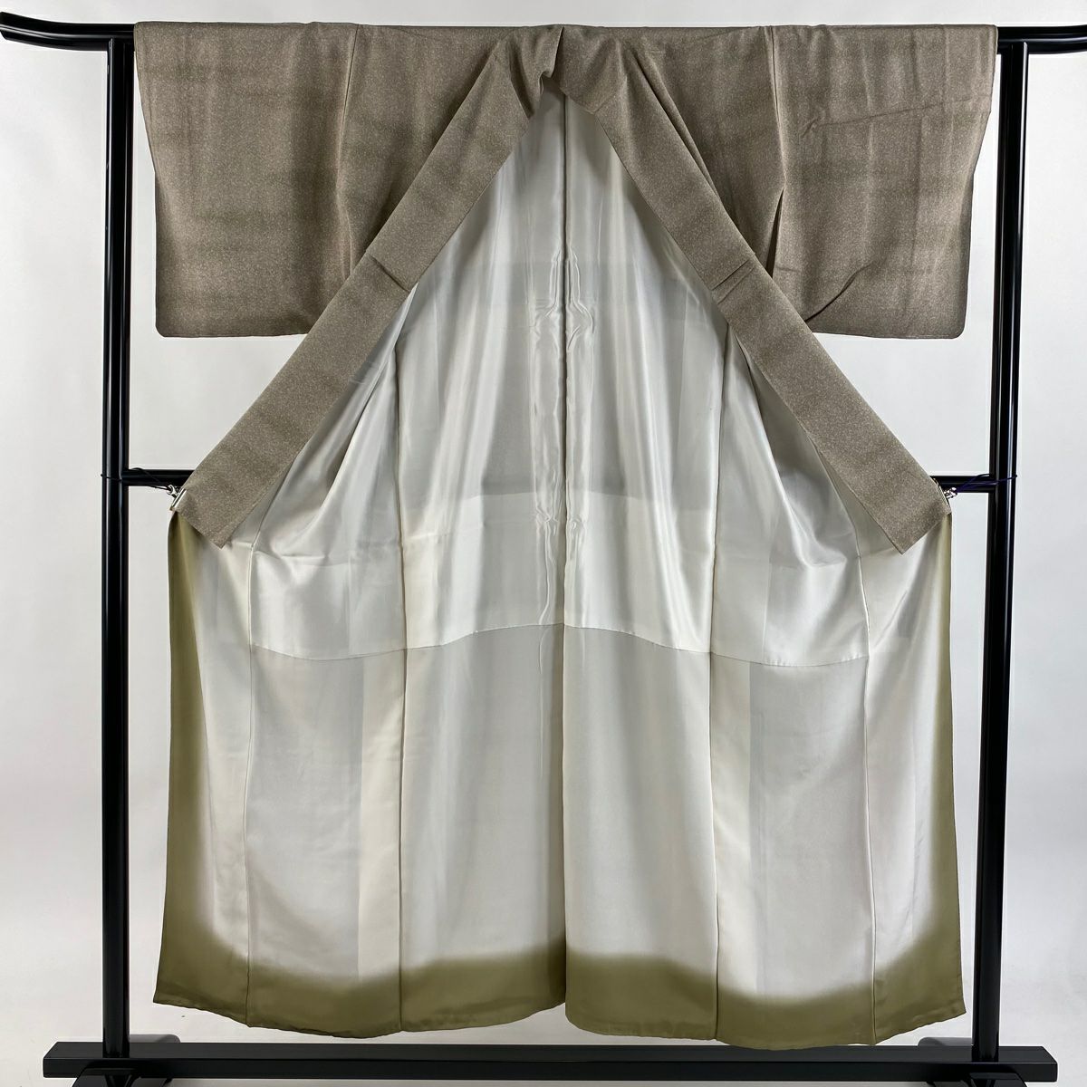 小紋 身長154cm 袖長62cm S 雙層 落款あり 幾何學圖案 霞 灰茶 純蠶絲 秀品級