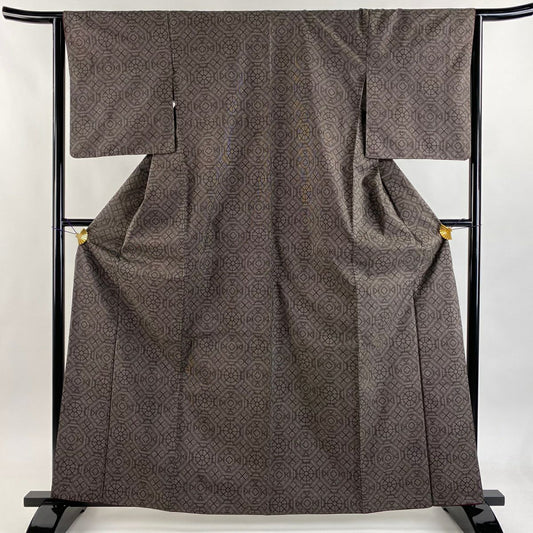 【美品】 紬織 身長162.5cm 袖長63cm S 雙層 幾何圖案 焦茶 純蠶絲 秀品級
