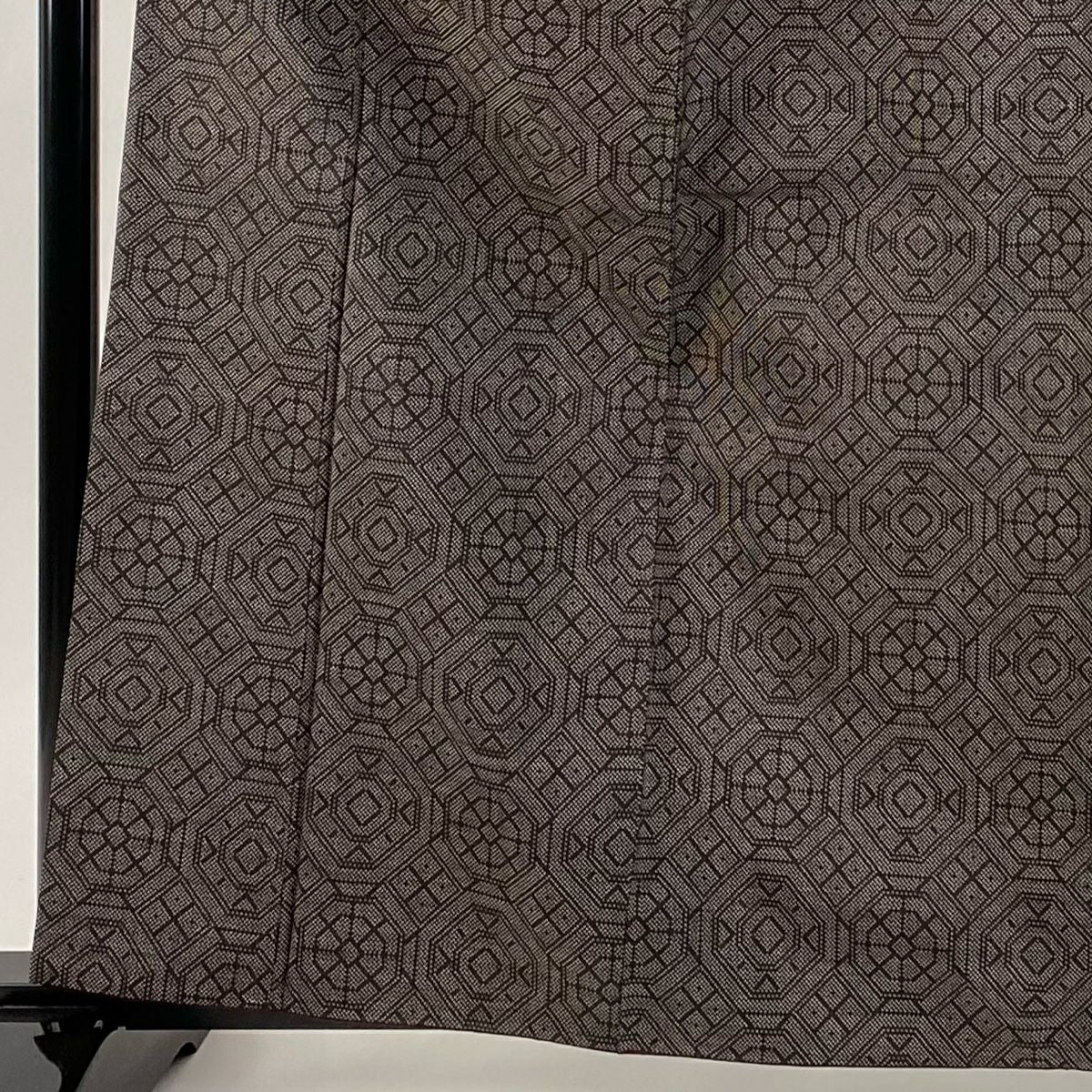 【美品】 紬織 身長162.5cm 袖長63cm S 雙層 幾何圖案 焦茶 純蠶絲 秀品級