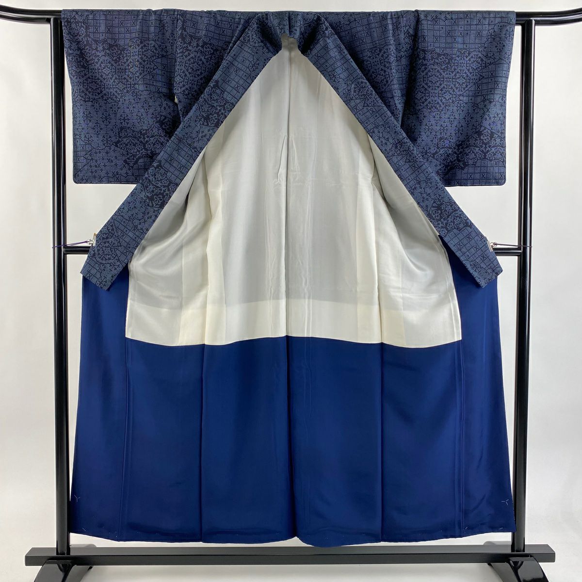 【美品】 紬織 身長156cm 袖長61.5cm S 雙層 雲文 龜甲 青灰 純蠶絲 秀品級