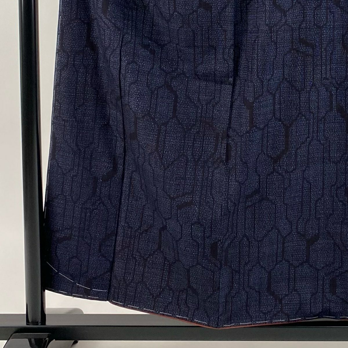 【美品】 紬織織 身長158cm 袖長63.5cm S 雙層 龜甲 龜甲絣 深藍 純蠶絲 秀品級