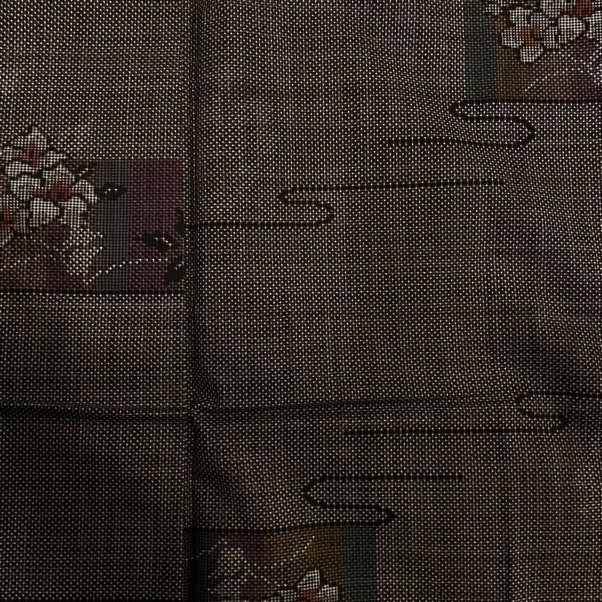 【美品】 紬織 身長155cm 袖長64.5cm M 雙層 草花紋紋 流水 焦茶 純蠶絲 秀品級