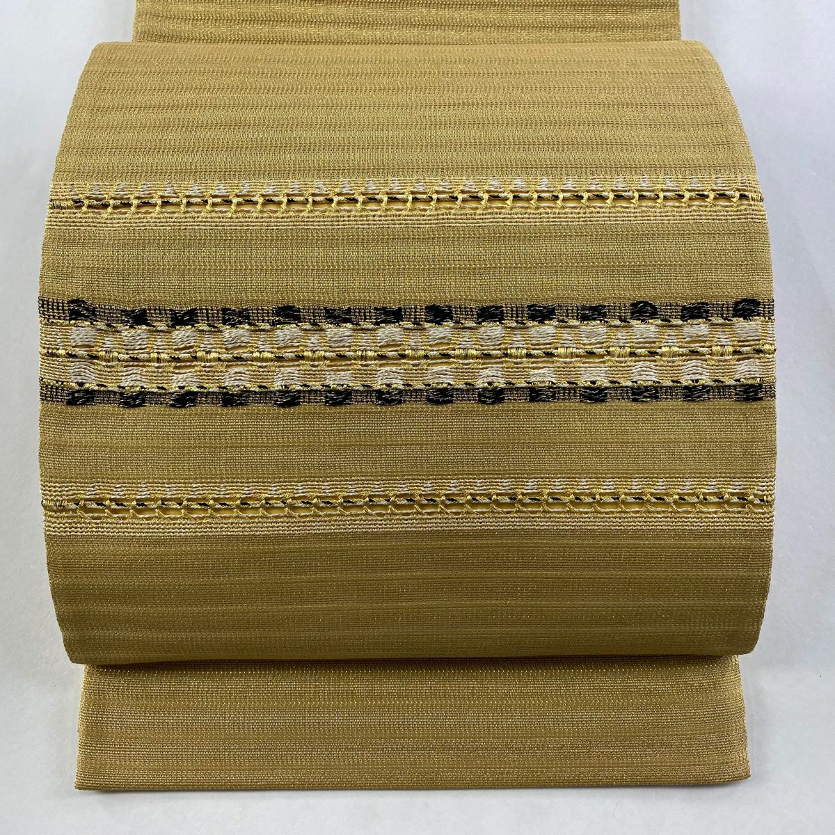 【美品】 袋帶 名品級 條紋 金絲 金色 大鼓圖案 純蠶絲