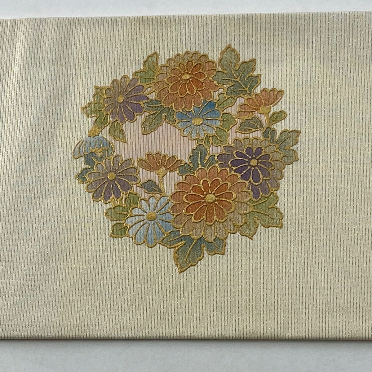 【美品】 名古屋帶 名品級 花丸紋 金銀彩 金金箔 米色 純蠶絲
