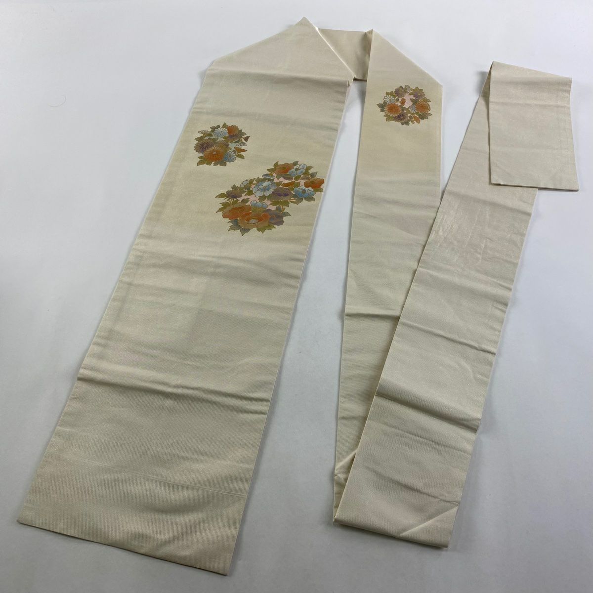 【美品】 名古屋帶 名品級 花丸紋 金銀彩 金金箔 米色 純蠶絲