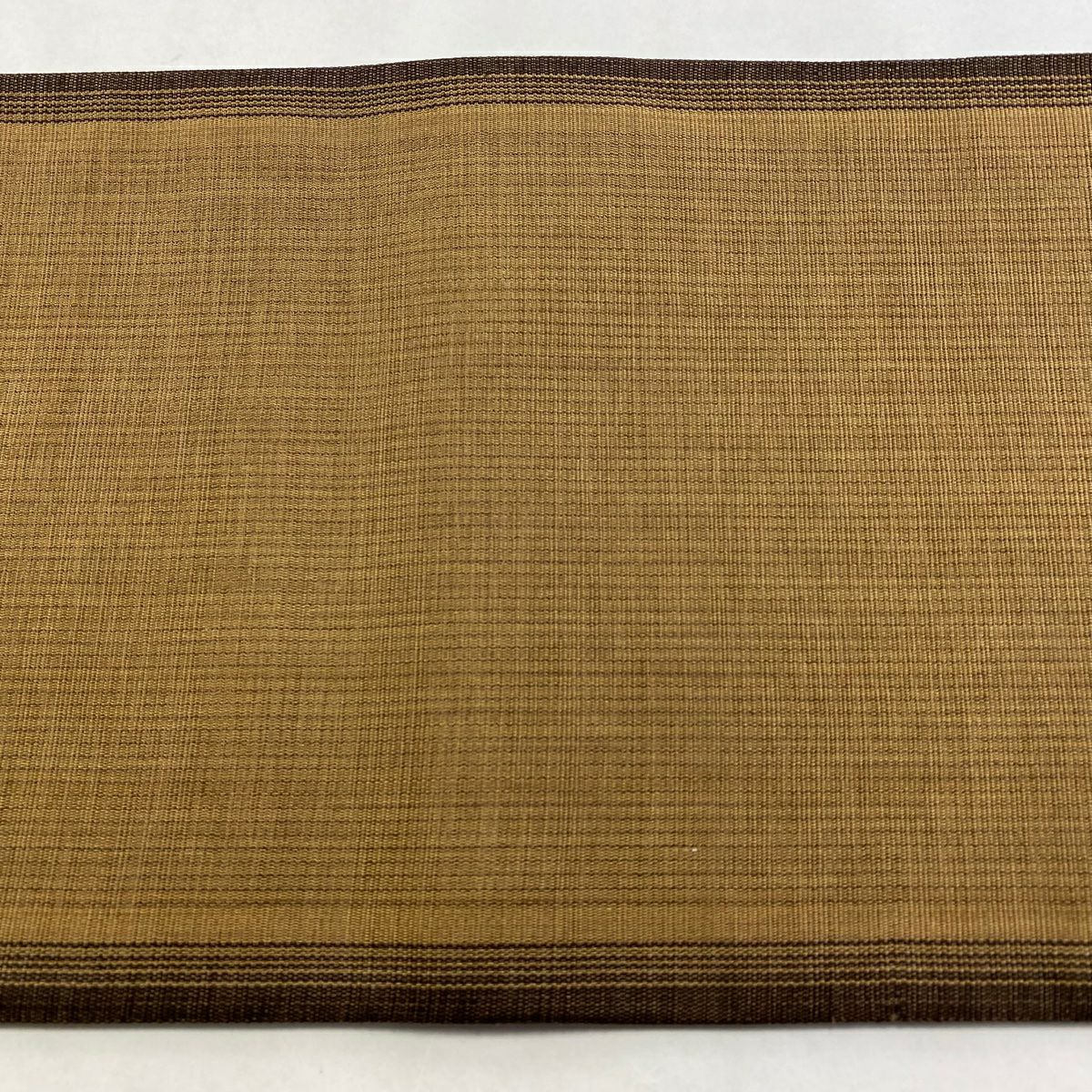 【美品】 袋帶 名品級 條紋 幾何學 茶 お太鼓圖案 純蠶絲
