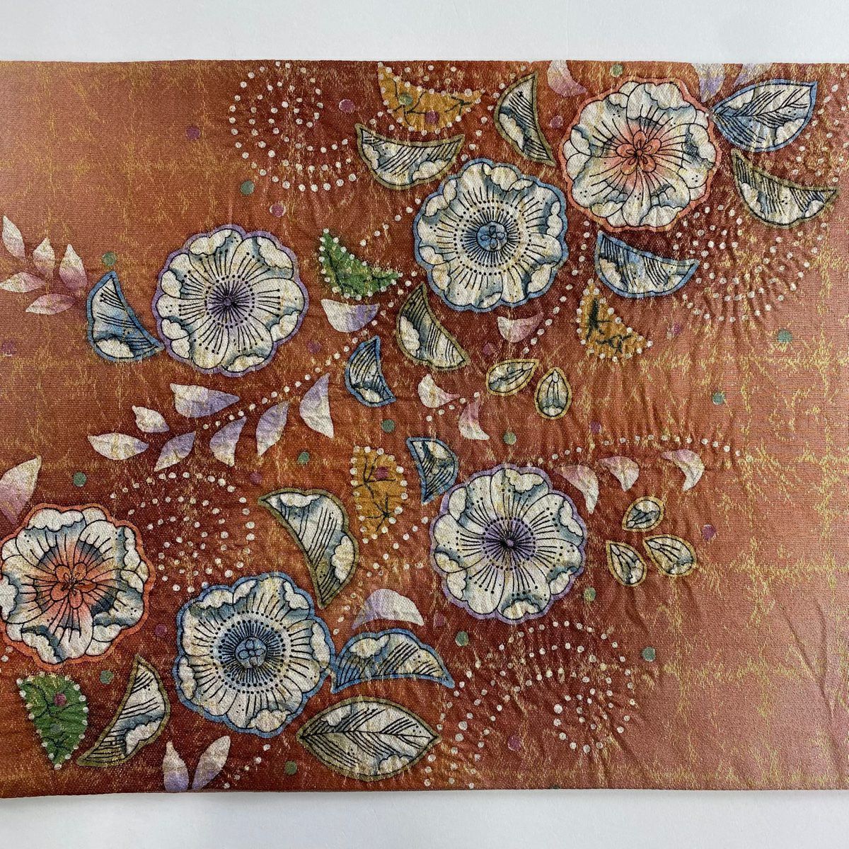 【美品】 袋帶 名品級 草花紋 金糸 漸層 粉紅 大鼓圖案 純蠶絲
