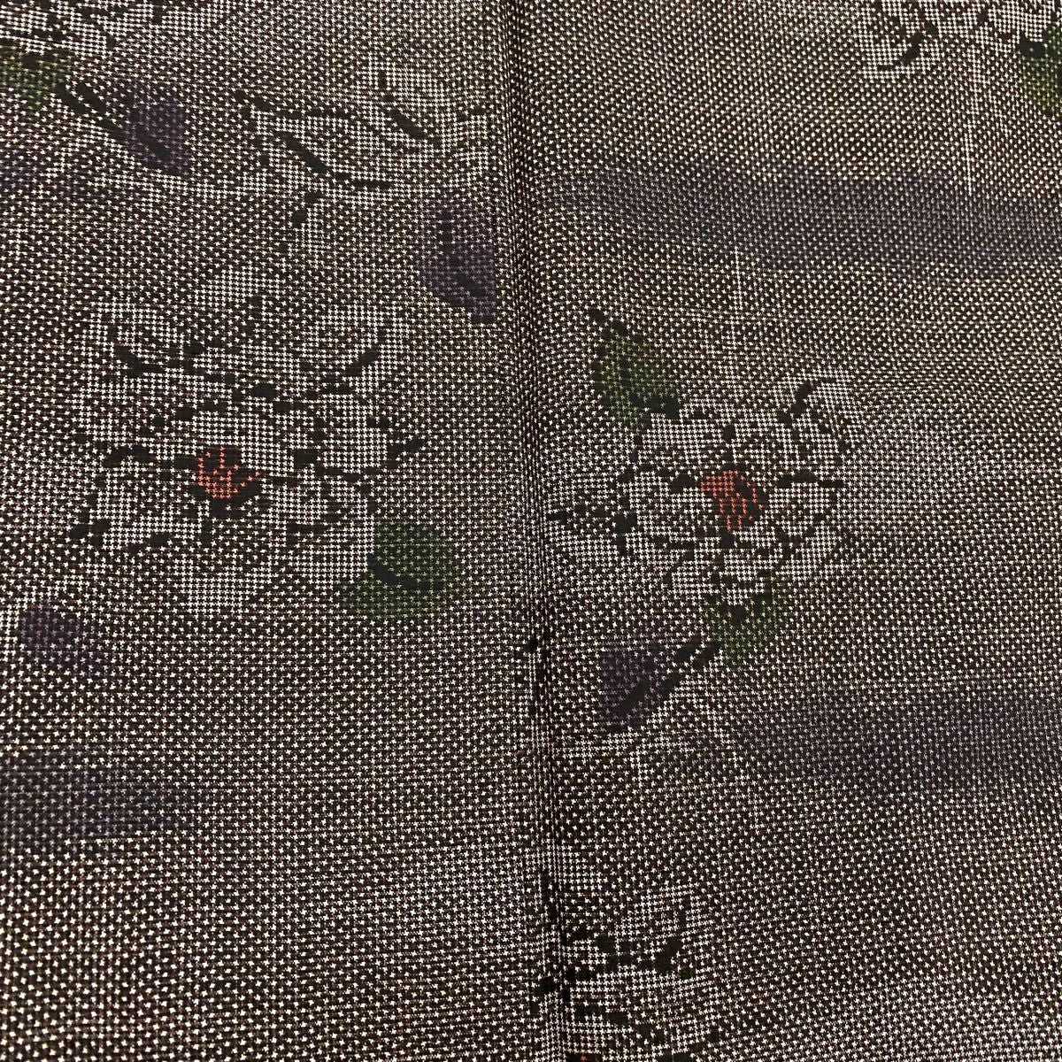 紬織 身長164.5cm 袖長64cm M 雙層 枝花 霞 焦茶 純蠶絲 名品級