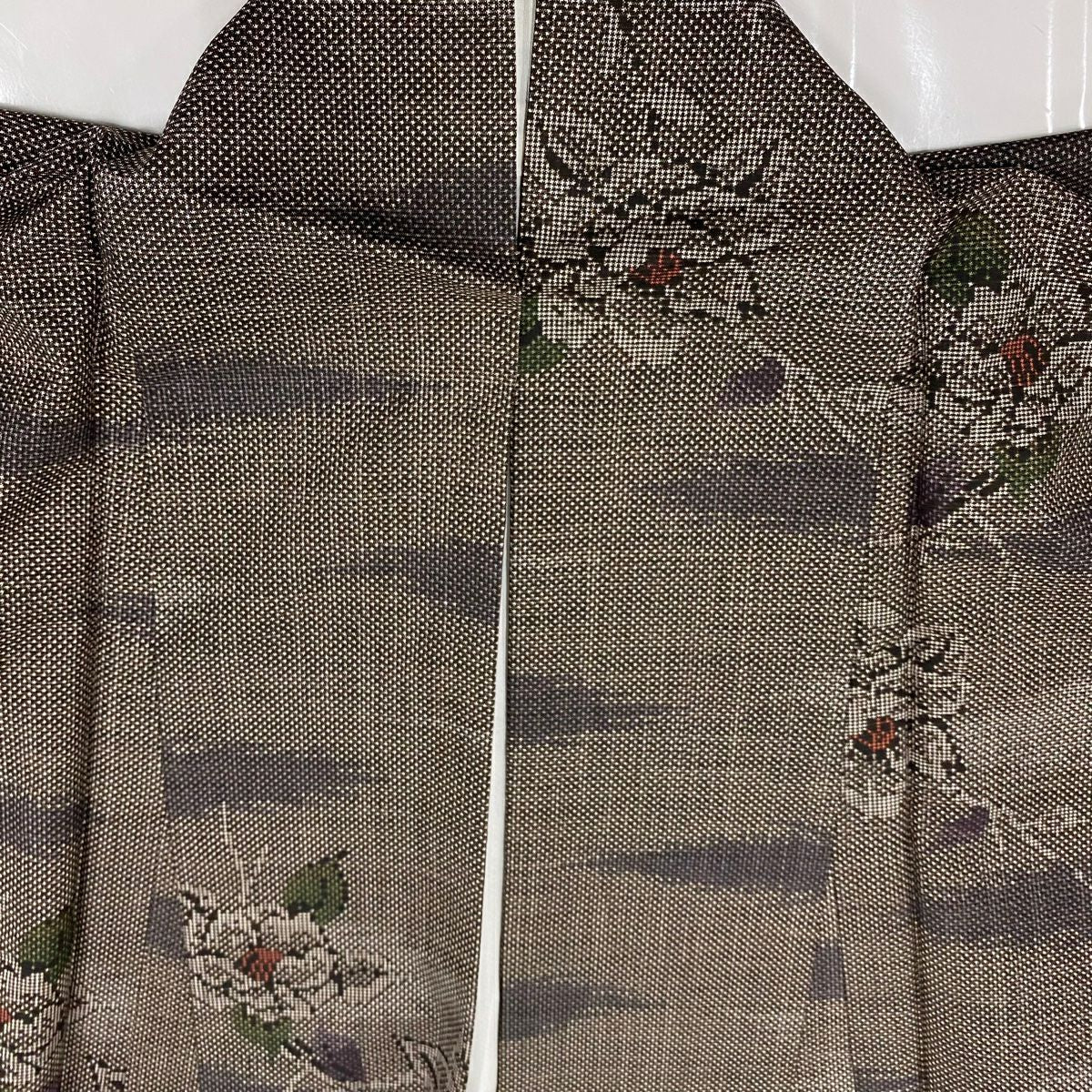 紬織 身長164.5cm 袖長64cm M 雙層 枝花 霞 焦茶 純蠶絲 名品級