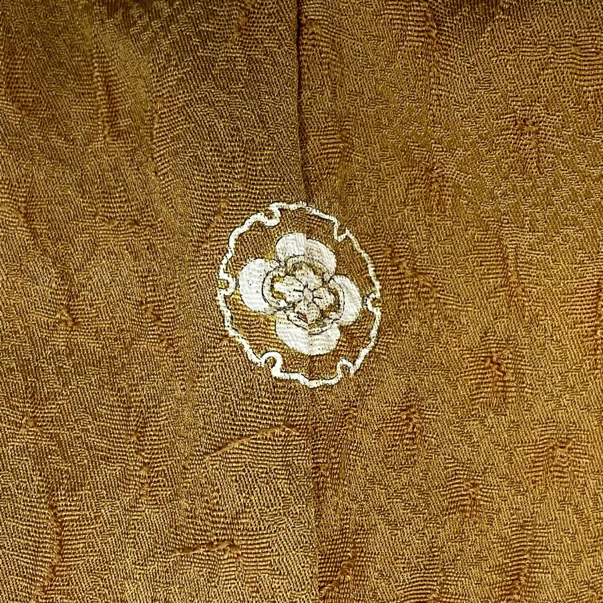 訪問服 身長158cm 袖長68cm L 雙層 辻花染 金銀彩 染分 山吹茶 純蠶絲 名品級 一つ紋