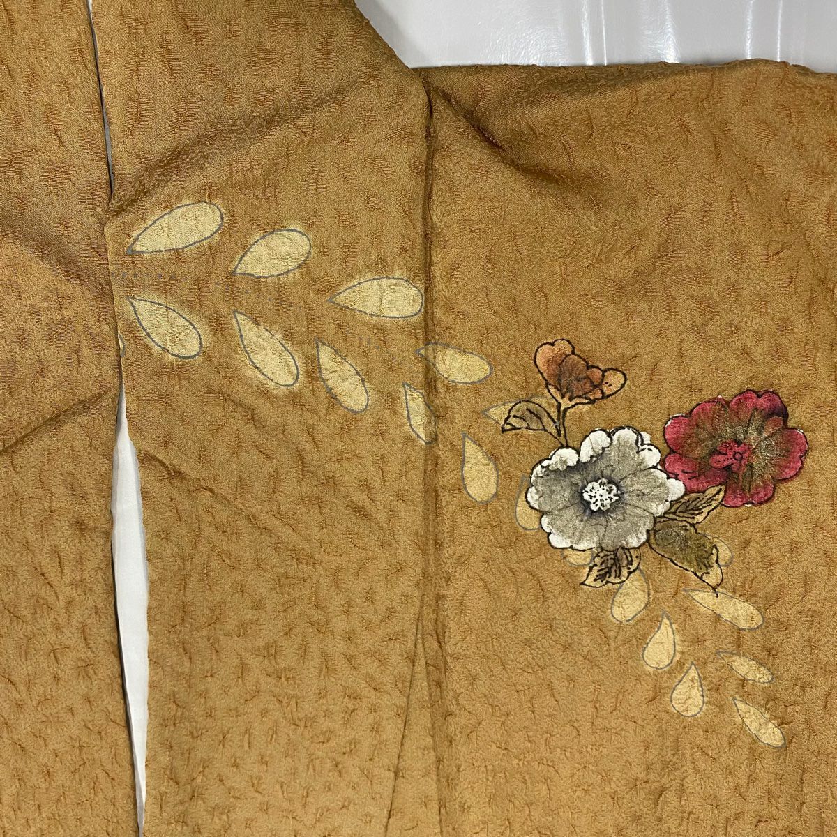 訪問服 身長158cm 袖長68cm L 雙層 辻花染 金銀彩 染分 山吹茶 純蠶絲 名品級 一つ紋