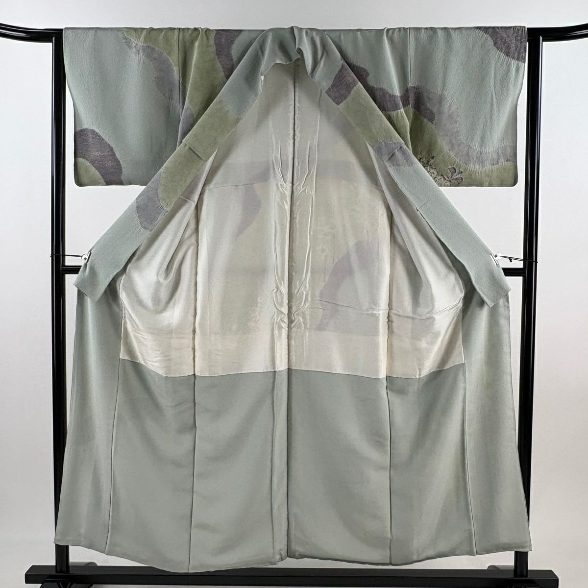 訪問服 身長154.5cm 袖長63cm S 雙層 滝泰 落款あり 辻花 松樹梅花 金銀彩 漸層 灰綠 純蠶絲 逸品級
