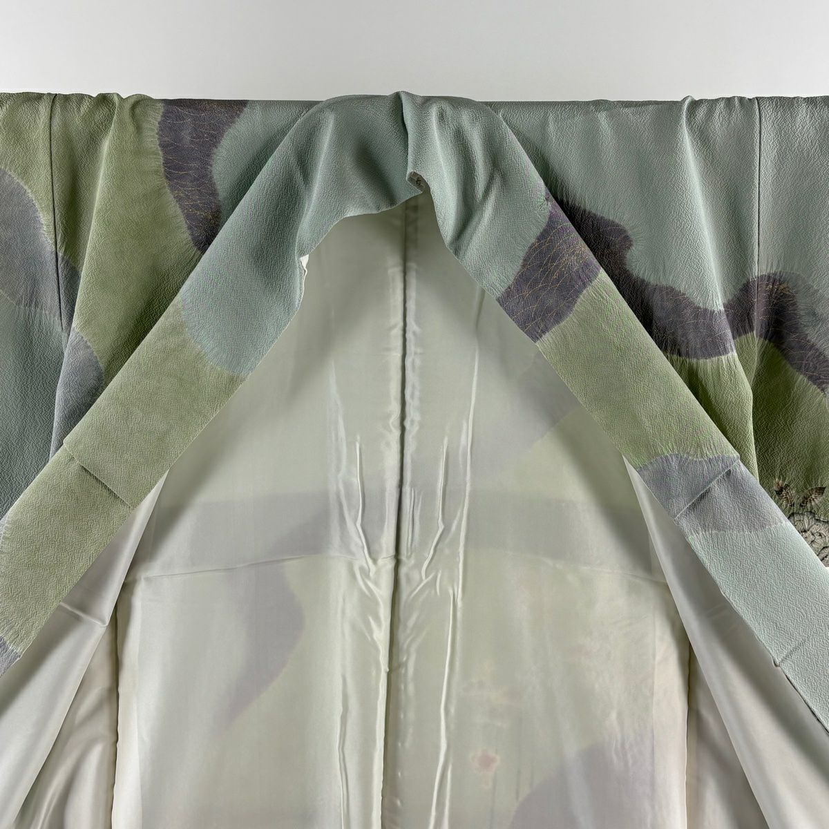 訪問服 身長154.5cm 袖長63cm S 雙層 滝泰 落款あり 辻花 松樹梅花 金銀彩 漸層 灰綠 純蠶絲 逸品級