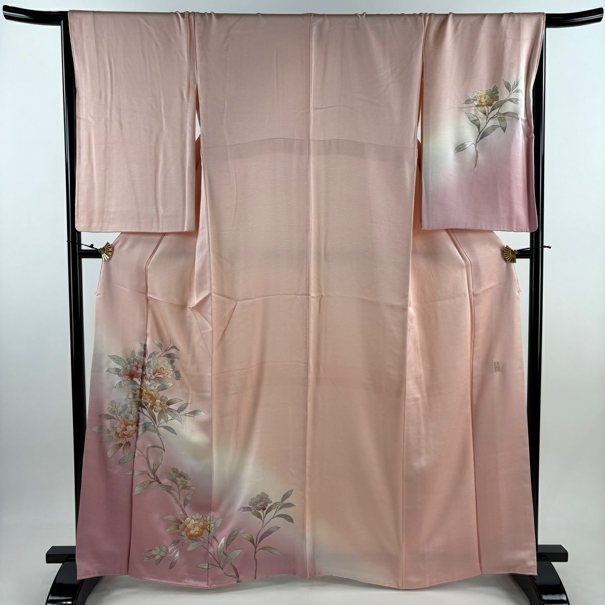 付下 身長163cm 袖長66.5cm M 雙層 和田光正 落款あり 枝花 金銀彩 漸變 粉紅 純蠶絲 逸品級