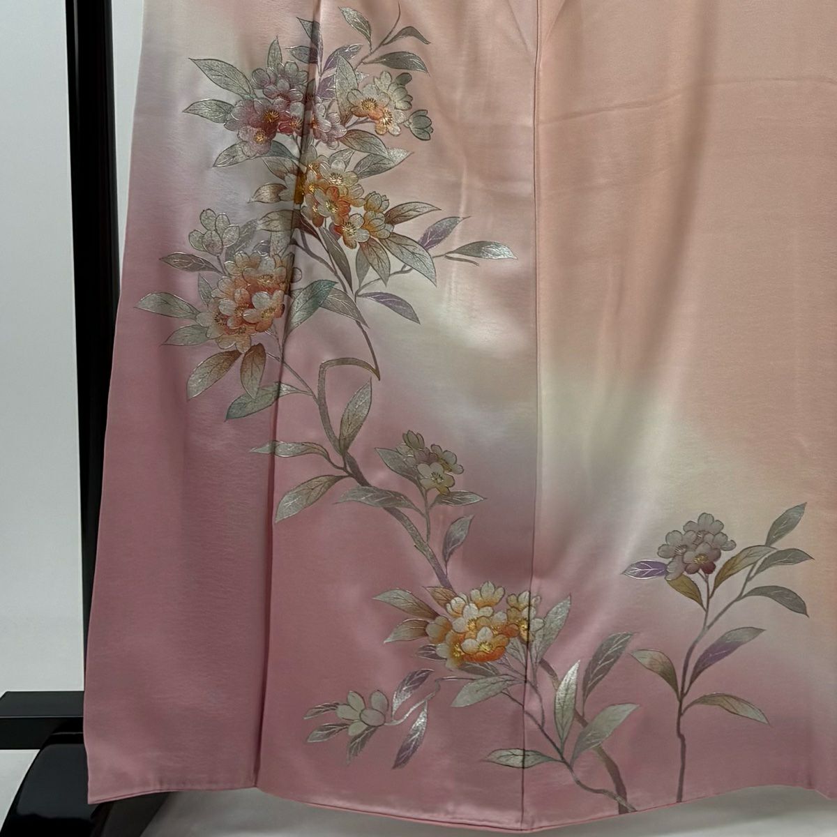付下 身長163cm 袖長66.5cm M 雙層 和田光正 落款あり 枝花 金銀彩 漸變 粉紅 純蠶絲 逸品級