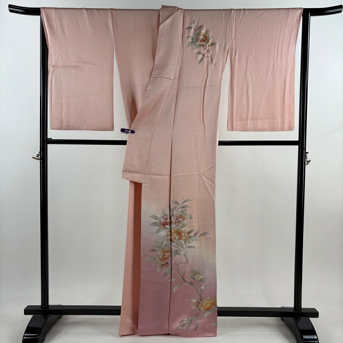 付下 身長163cm 袖長66.5cm M 雙層 和田光正 落款あり 枝花 金銀彩 漸變 粉紅 純蠶絲 逸品級