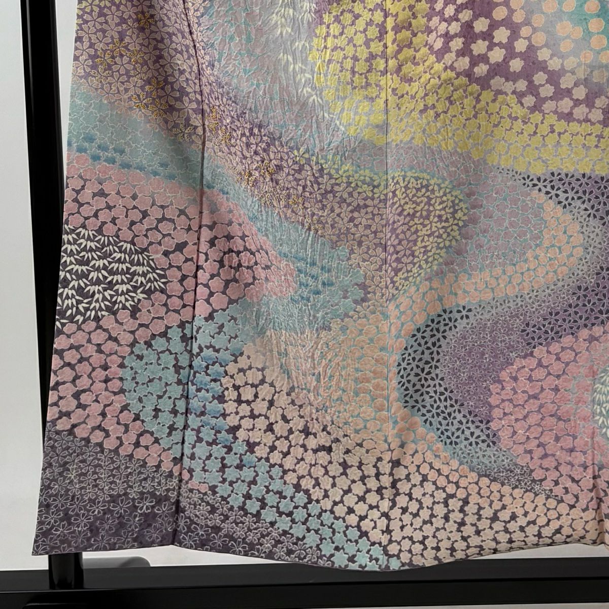 【美品】訪問服 身長155cm 袖長64cm M 雙層 櫻花 流水 金銀彩 刺繡 淺紫 純蠶絲 逸品級
