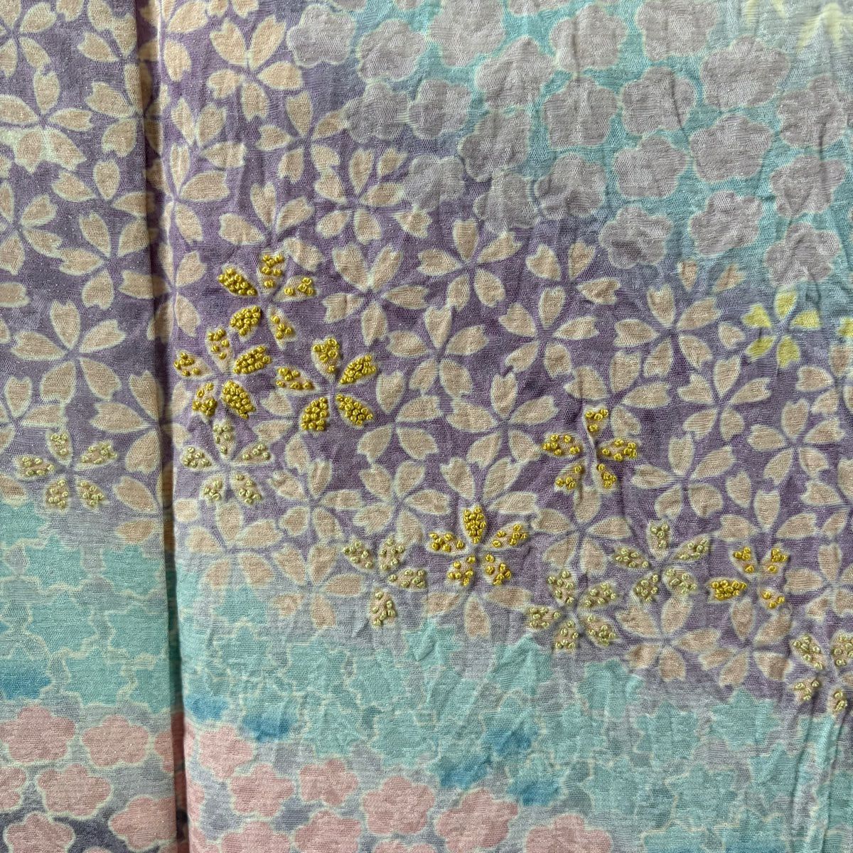 【美品】訪問服 身長155cm 袖長64cm M 雙層 櫻花 流水 金銀彩 刺繡 淺紫 純蠶絲 逸品級