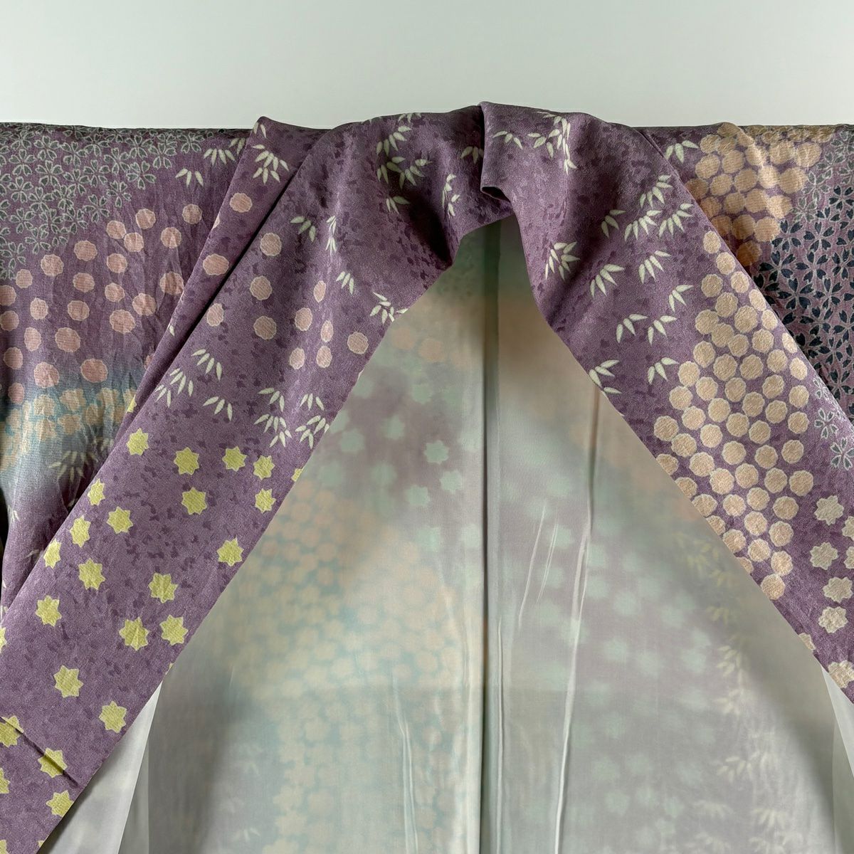 【美品】訪問服 身長155cm 袖長64cm M 雙層 櫻花 流水 金銀彩 刺繡 淺紫 純蠶絲 逸品級