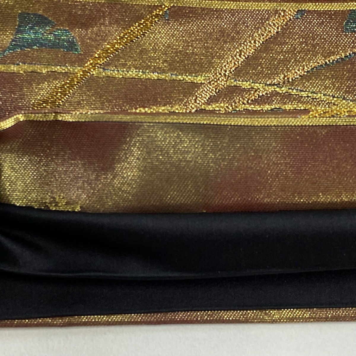 【美品】 袋帶 秀品級 吹寄 霞 金金箔 焦茶 六通 純蠶絲