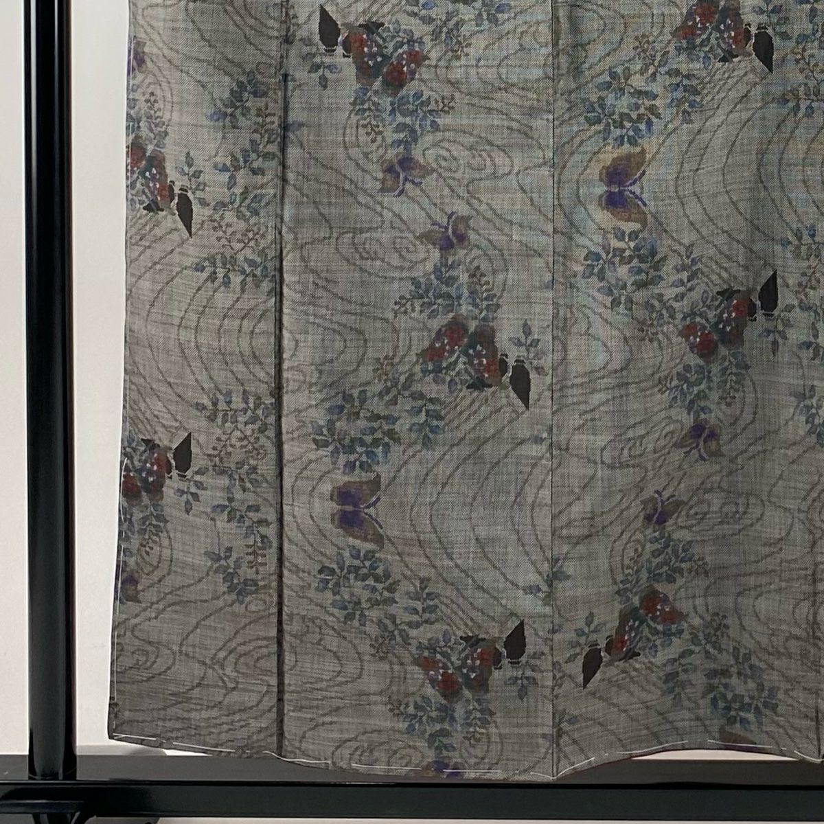 【美品】 紬織織 身長157.5cm 袖長62cm S 雙層 蝶 流水 黑灰 純蠶絲 秀品級