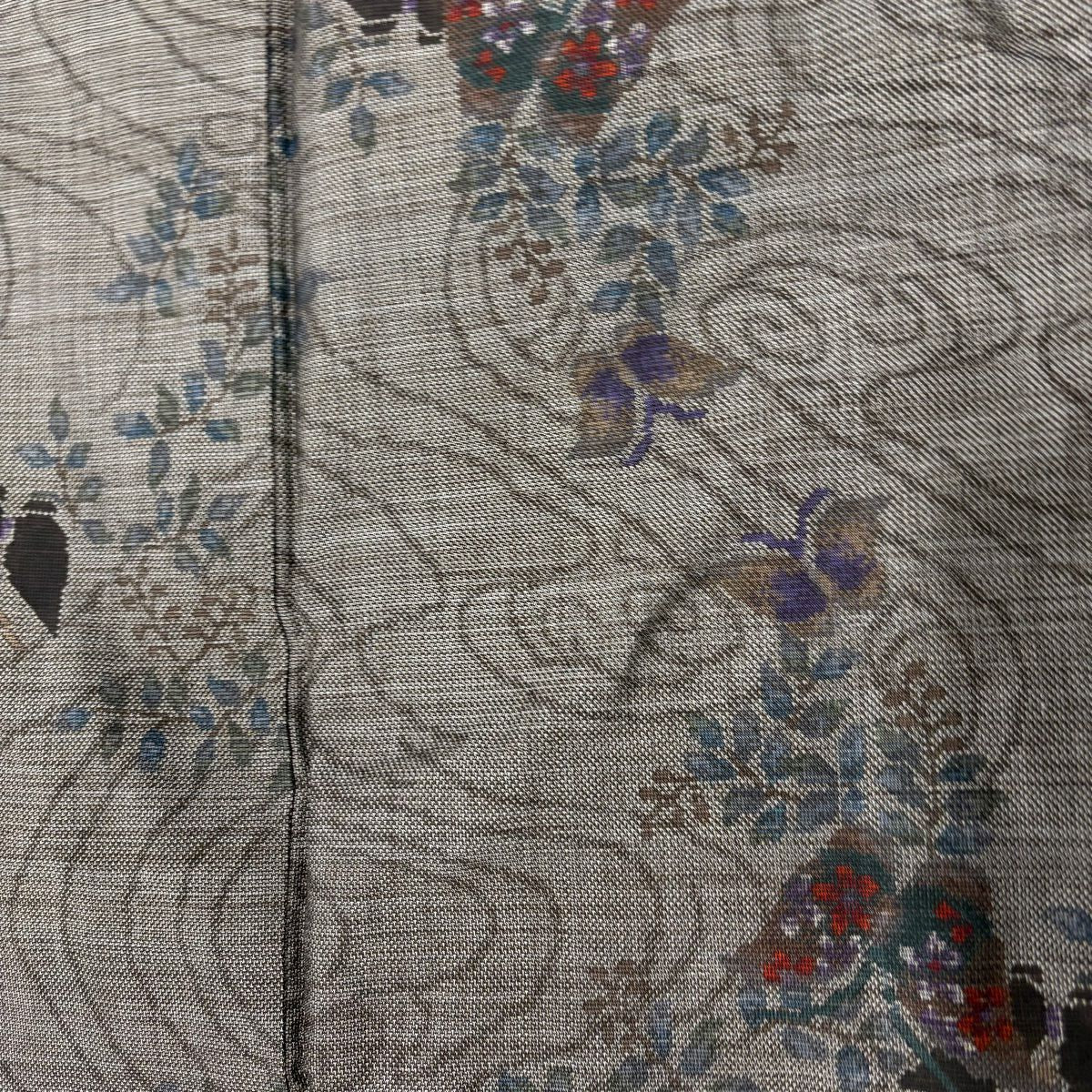 【美品】 紬織織 身長157.5cm 袖長62cm S 雙層 蝶 流水 黑灰 純蠶絲 秀品級