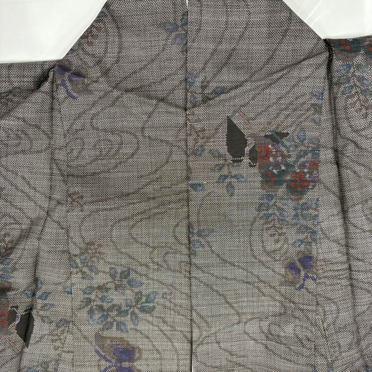 【美品】 紬織織 身長157.5cm 袖長62cm S 雙層 蝶 流水 黑灰 純蠶絲 秀品級