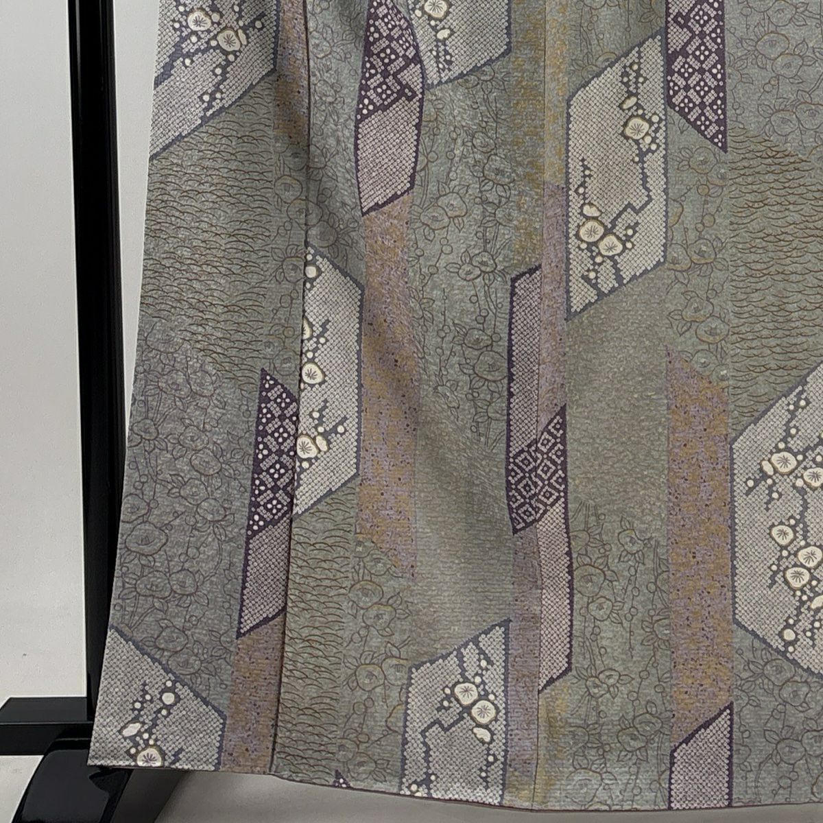【美品】 小紋 身長163cm 袖長65cm M 雙層 梅花 椿 灰 純蠶絲 秀品級