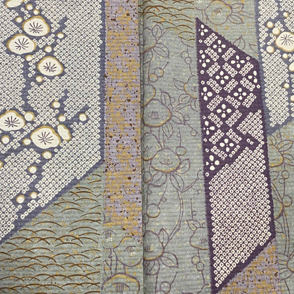 【美品】 小紋 身長163cm 袖長65cm M 雙層 梅花 椿 灰 純蠶絲 秀品級