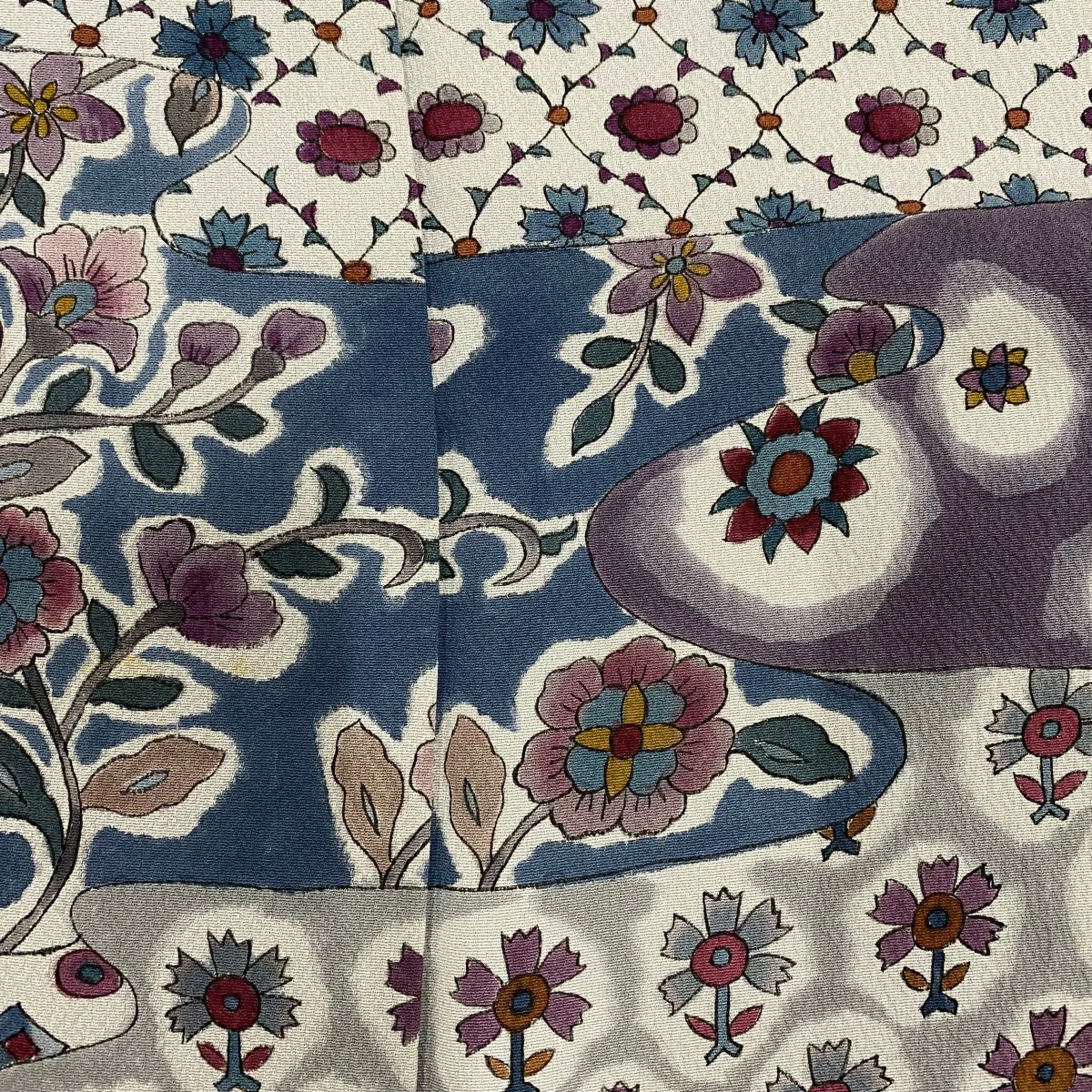 訪問服 身長157.5cm 袖長63cm S 雙層 ヱ霞 草花紋紋 淺紫 純蠶絲 優品級