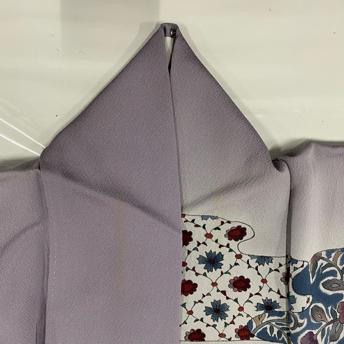 訪問服 身長157.5cm 袖長63cm S 雙層 ヱ霞 草花紋紋 淺紫 純蠶絲 優品級