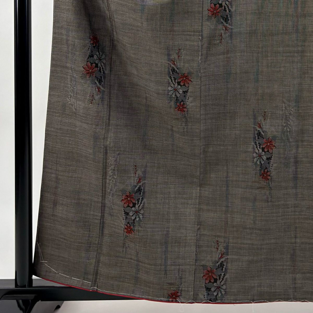 【美品】 紬織織 身長161cm 袖長64cm M 雙層 大和 草花紋紋 輪廓 焦茶 純蠶絲 優品級