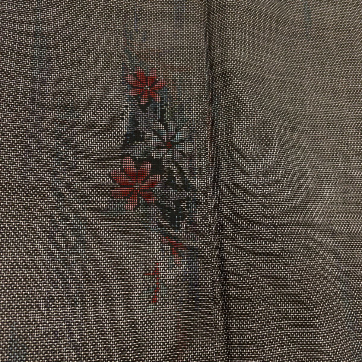 【美品】 紬織織 身長161cm 袖長64cm M 雙層 大和 草花紋紋 輪廓 焦茶 純蠶絲 優品級