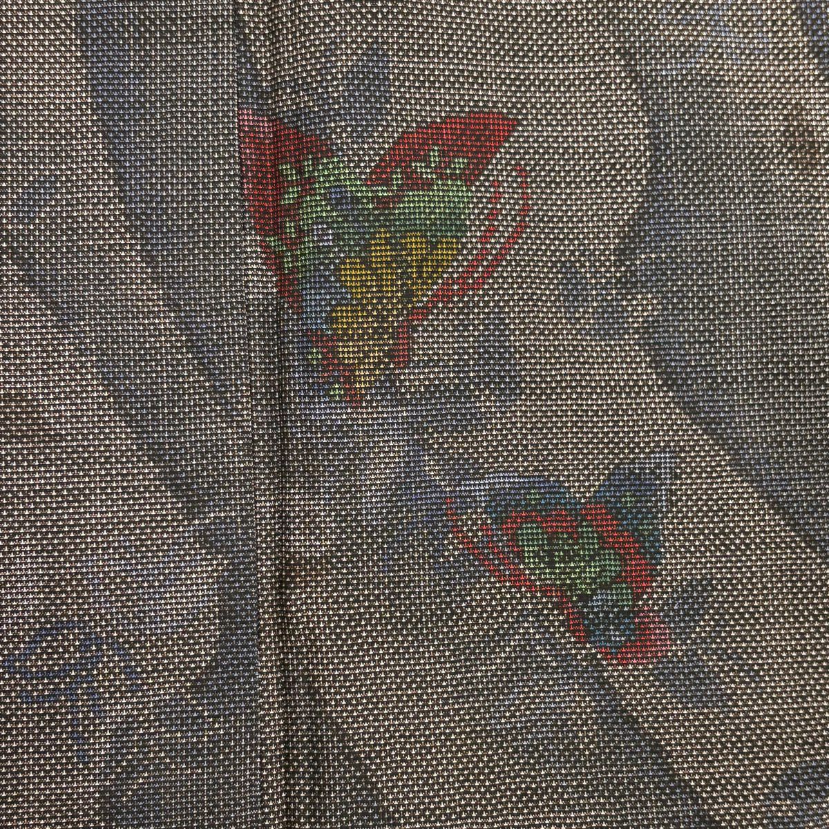 【美品】 紬織 身長155cm 袖長62cm S 雙層 蝶 幾何圖案 焦茶 純蠶絲 秀品級