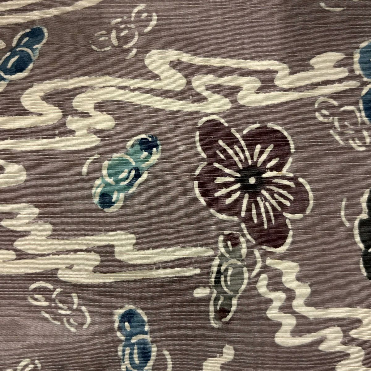 【美品】 小紋 身長151.5cm 袖長63cm S 雙層 紬織織 梅花 流水 灰紫 純蠶絲 秀品級