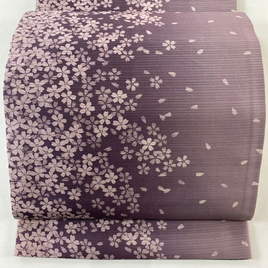 【庫存清倉】 袋帶 名品級 樱花 樱花花瓣 淡紫 全通 純蠶絲