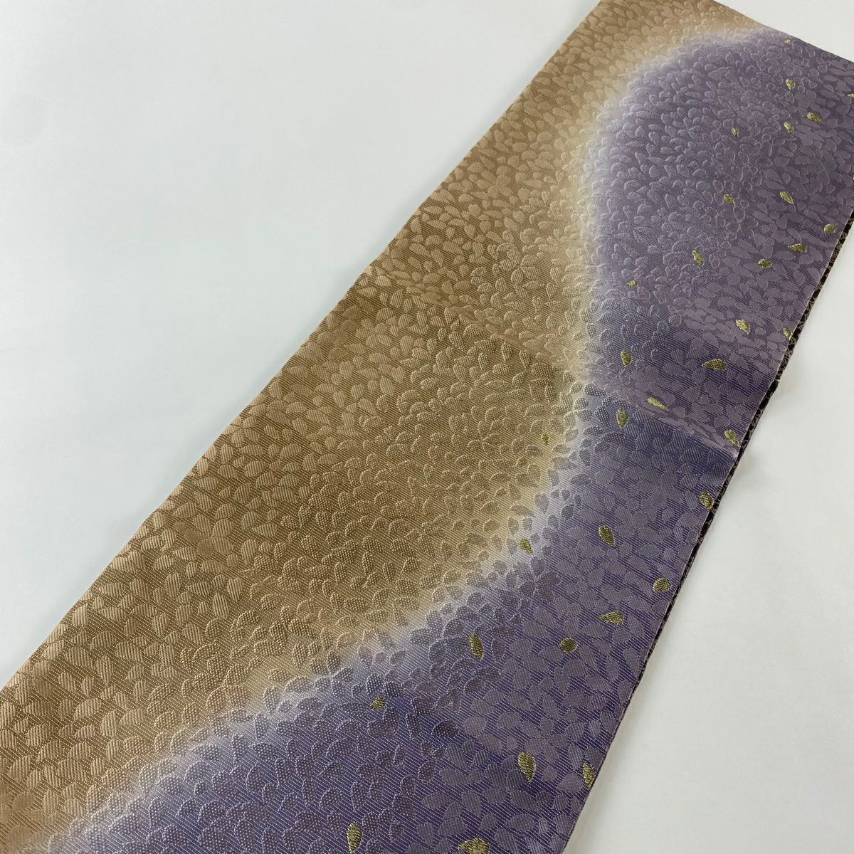 【庫存清倉】 袋帶 名品級 櫻花花瓣 金絲 淺紫 全通 純蠶絲