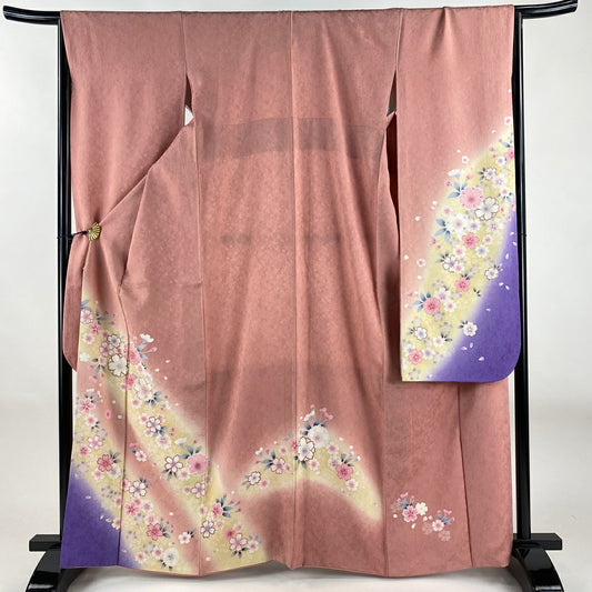 【美品】振袖禮服 身長164cm 袖長66cm M 雙層 櫻花花瓣 金絲 漸層 粉色 純蠶絲 名品級