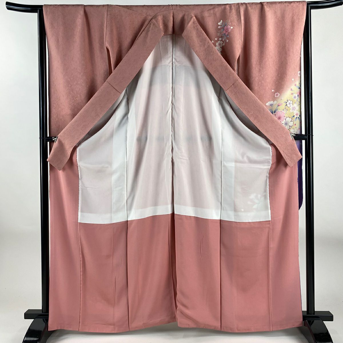 【美品】振袖禮服 身長164cm 袖長66cm M 雙層 櫻花花瓣 金絲 漸層 粉色 純蠶絲 名品級