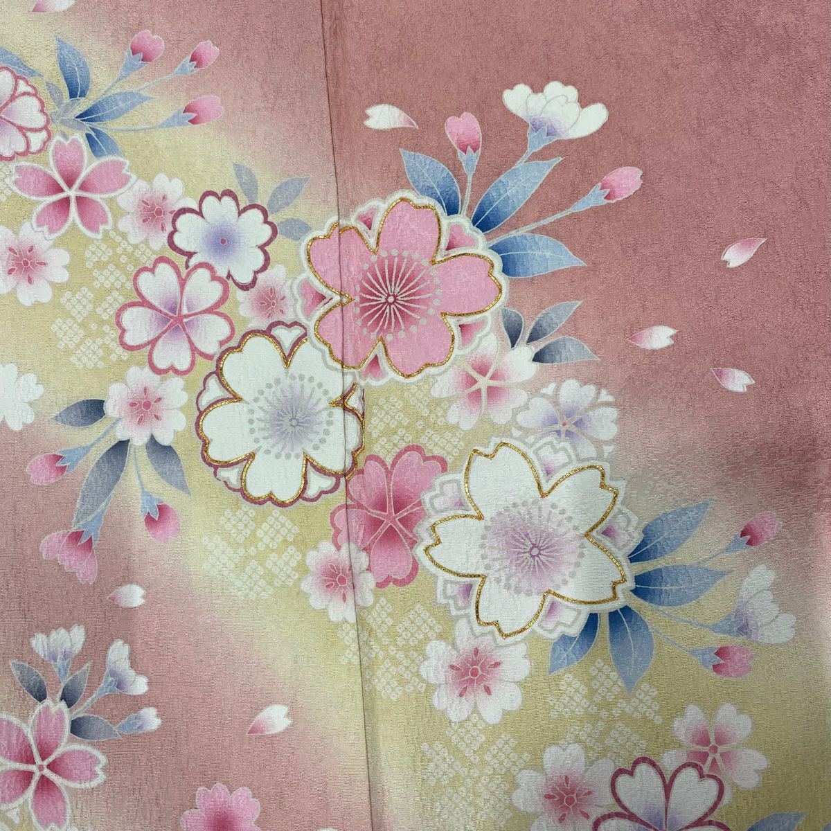 【美品】振袖禮服 身長164cm 袖長66cm M 雙層 櫻花花瓣 金絲 漸層 粉色 純蠶絲 名品級