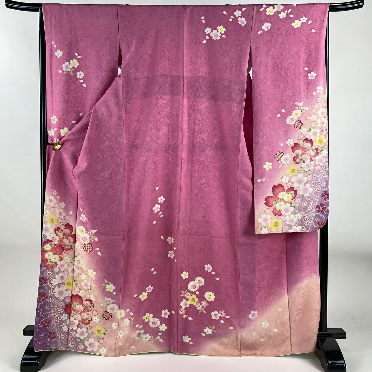 振袖禮服 身長168.5cm 袖長66cm M 雙層櫻花花瓣金彩裝飾漸層粉紅純蠶絲名品級