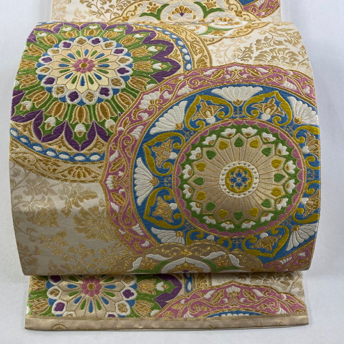 袋帶 逸品級 河合美術織物 關西仕立 京西陣織 華紋 草花紋紋 金絲 唐織 金 六通 純蠶絲