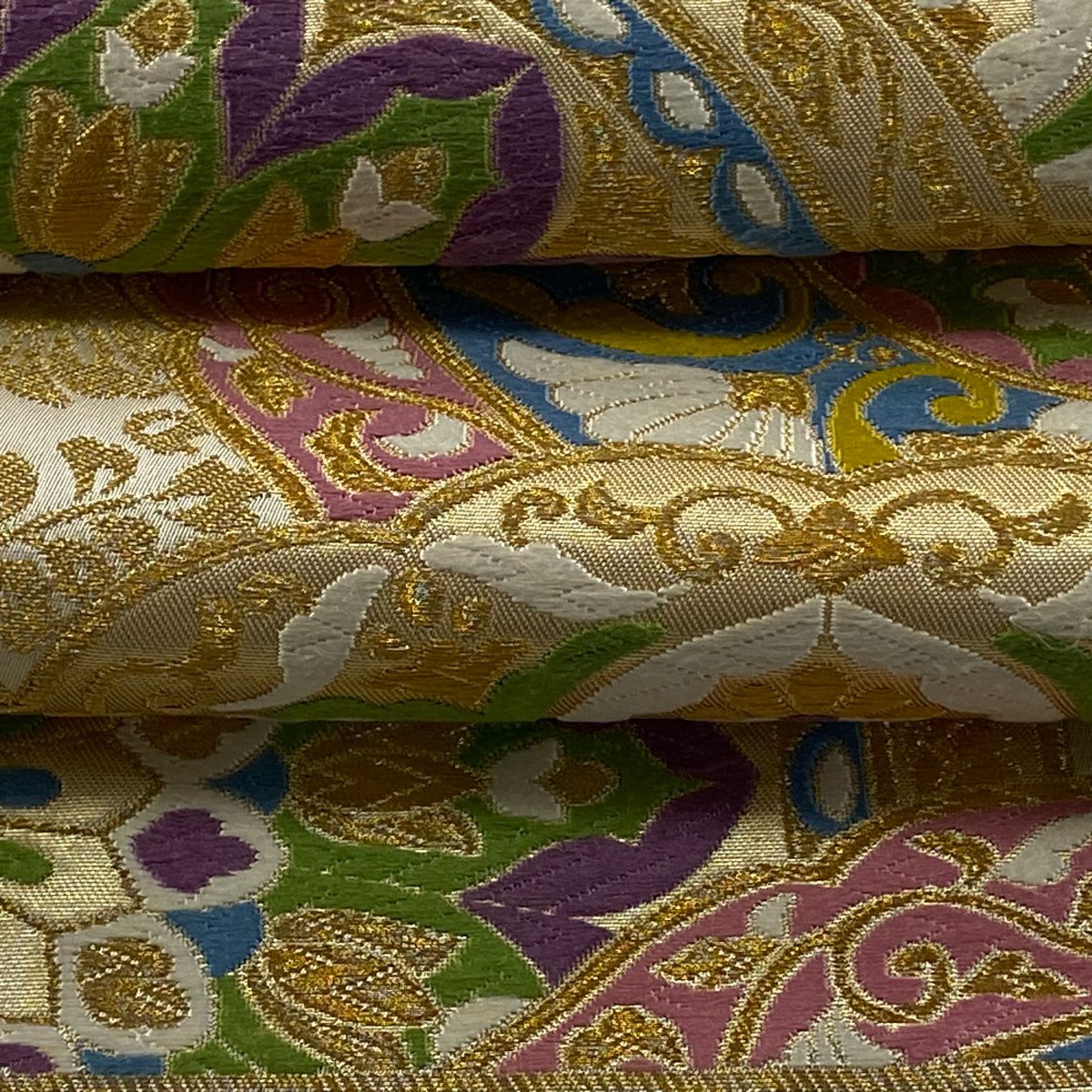 袋帶 逸品級 河合美術織物 關西仕立 京西陣織 華紋 草花紋紋 金絲 唐織 金 六通 純蠶絲