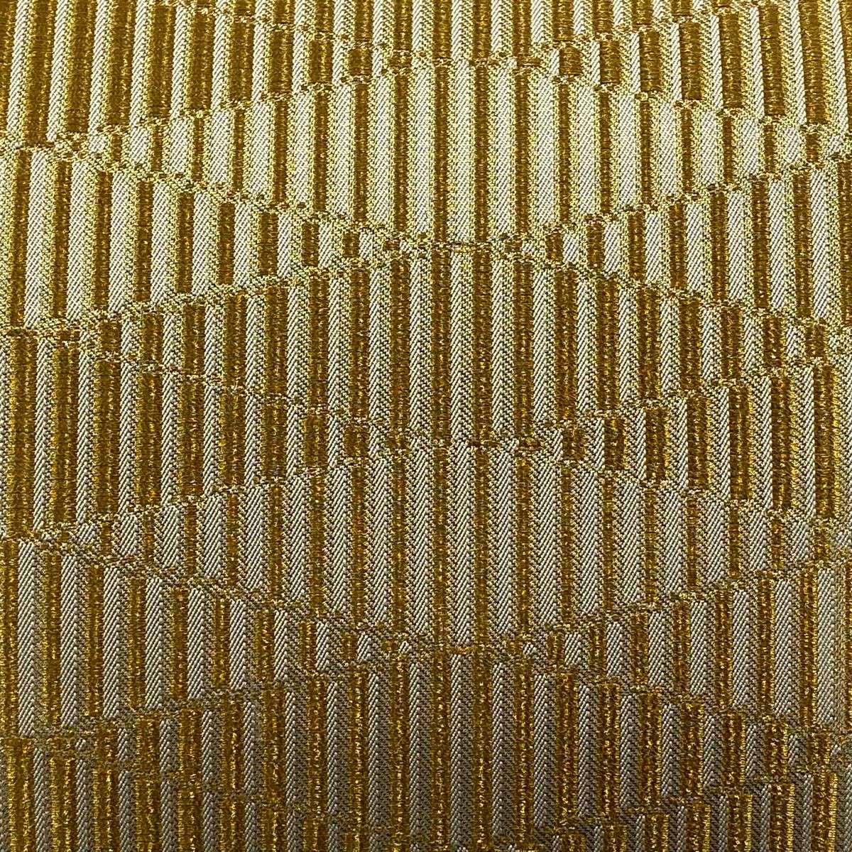 【美品】 袋帶 逸品級 川島織物 落款あり 縞 幾何學圖案 金絲 金金箔 金色 六通 純蠶絲