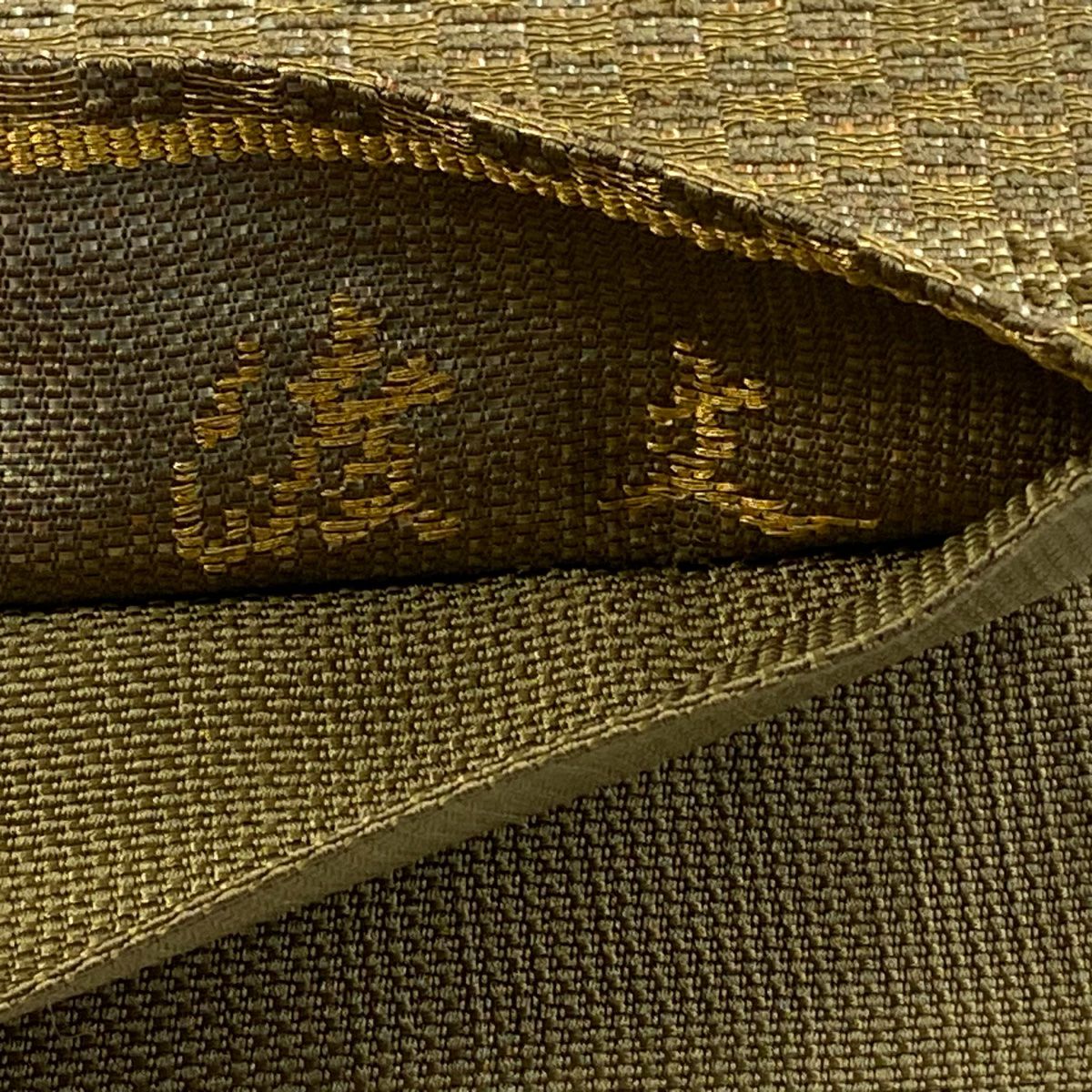 【美品】 袋帶 逸品級 渡文 落款 花鳥 段紋 金金箔 金絲 茶