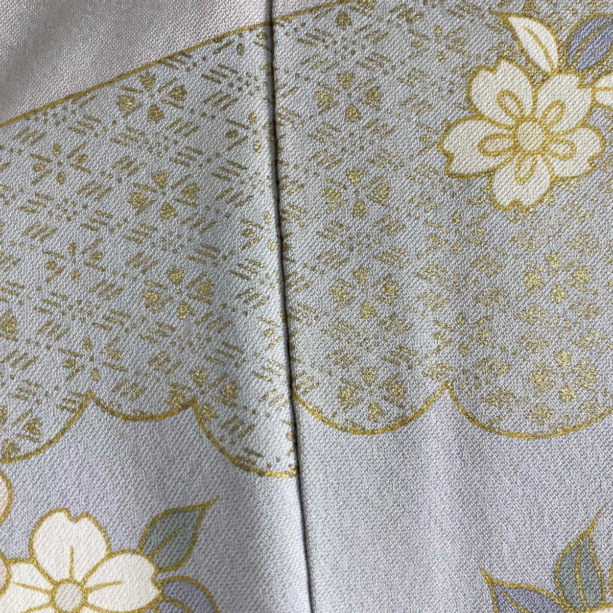 訪問服 身長165cm 袖長68cm L 雙層 帝王紫 落款 菊花 枝梅花 刺繡 金糸 灰紫 純蠶絲 逸品級